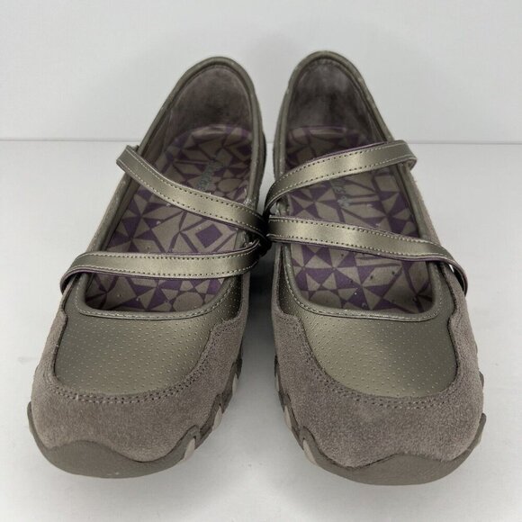 Skechers Taupe Strappy Cushioned Wedge Heel Womens Size 8 Faux Suede and Fabric - Picture 3 of 9